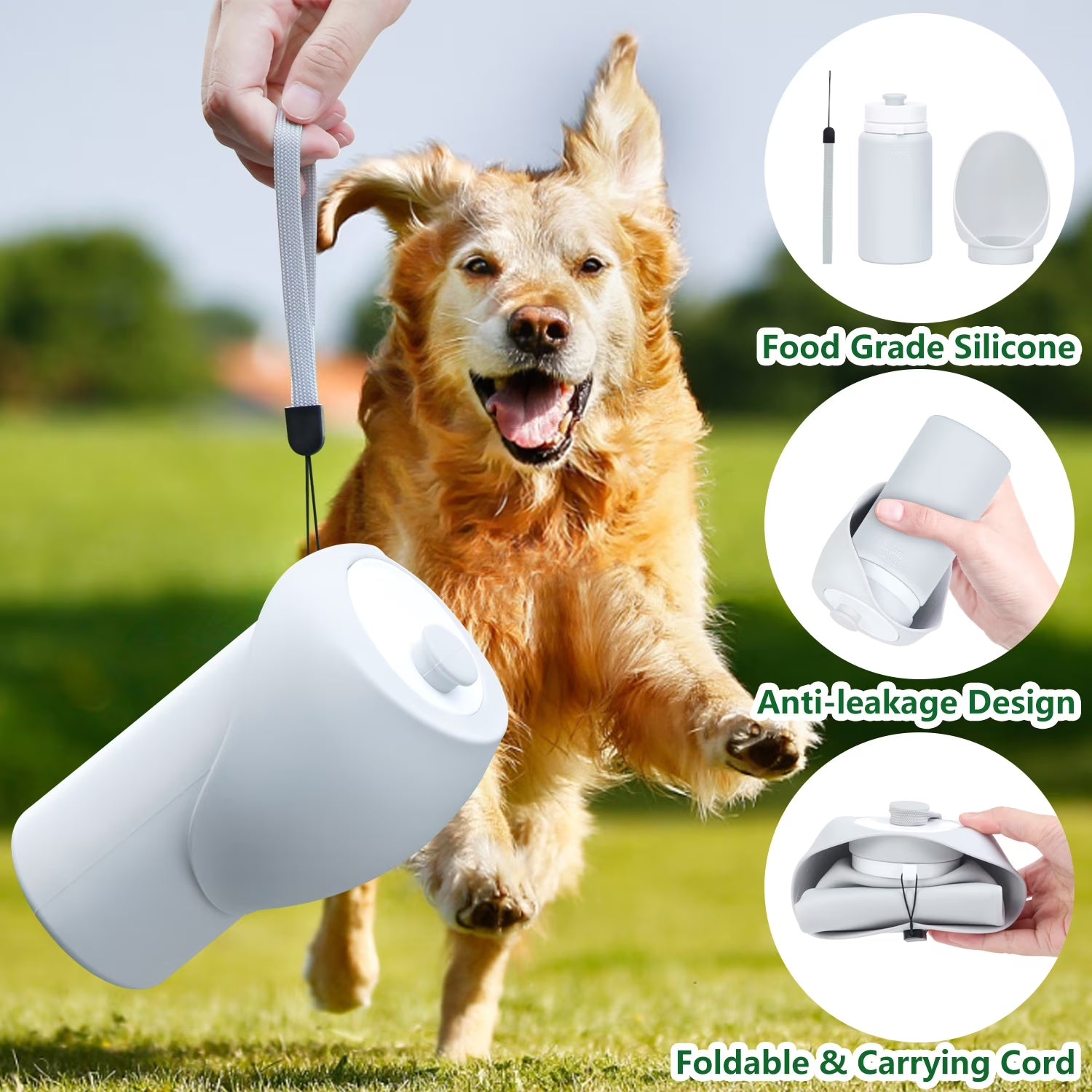 Dog Water Bottle, Leak Proof Travel Bottle for Dogs, Portable Dog Water Dispenser for Walking, Hiking, Travel (19Oz)